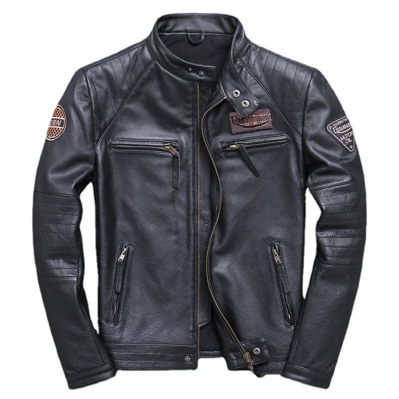 Riding Jacket Leather - 빈티지 남성용 천연 가죽 바이커 재킷,