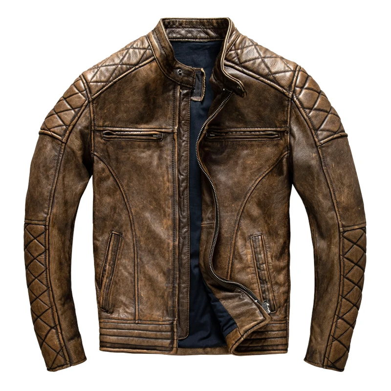 Riding Jacket Leather - 빈티지 남성 가죽 자켓 옐로우 브라운