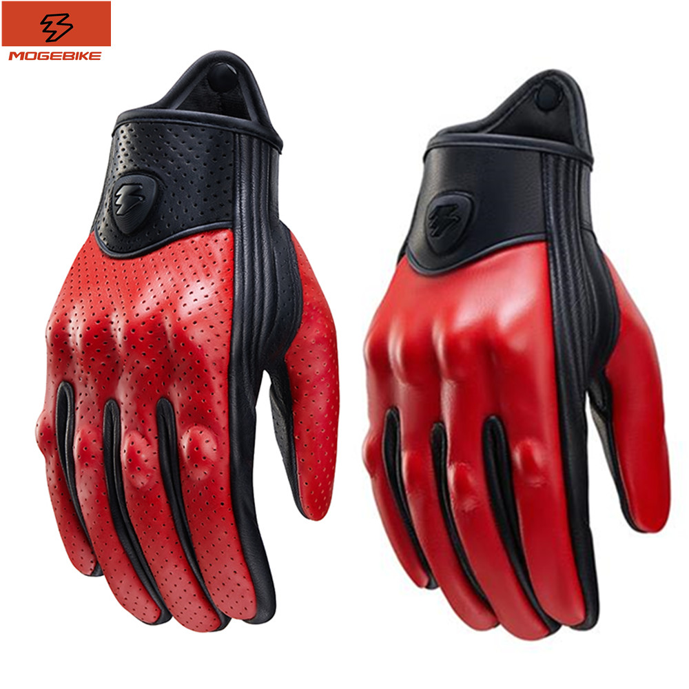 Motorcycle Gear Clearance - 레트로 레드 가죽 오토바이 장갑 남녀