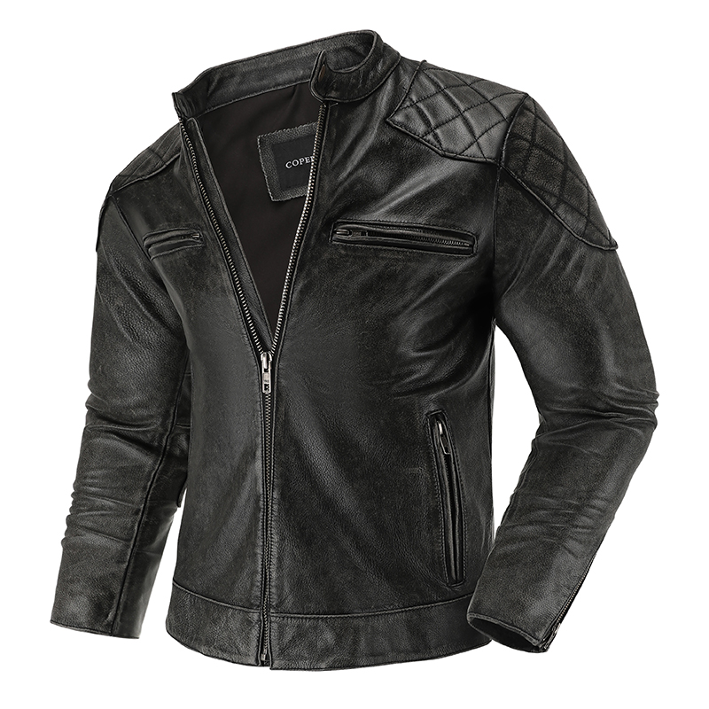 Riding Jacket Leather - 남성용 레트로 가죽 재킷, 오토바이 라이딩