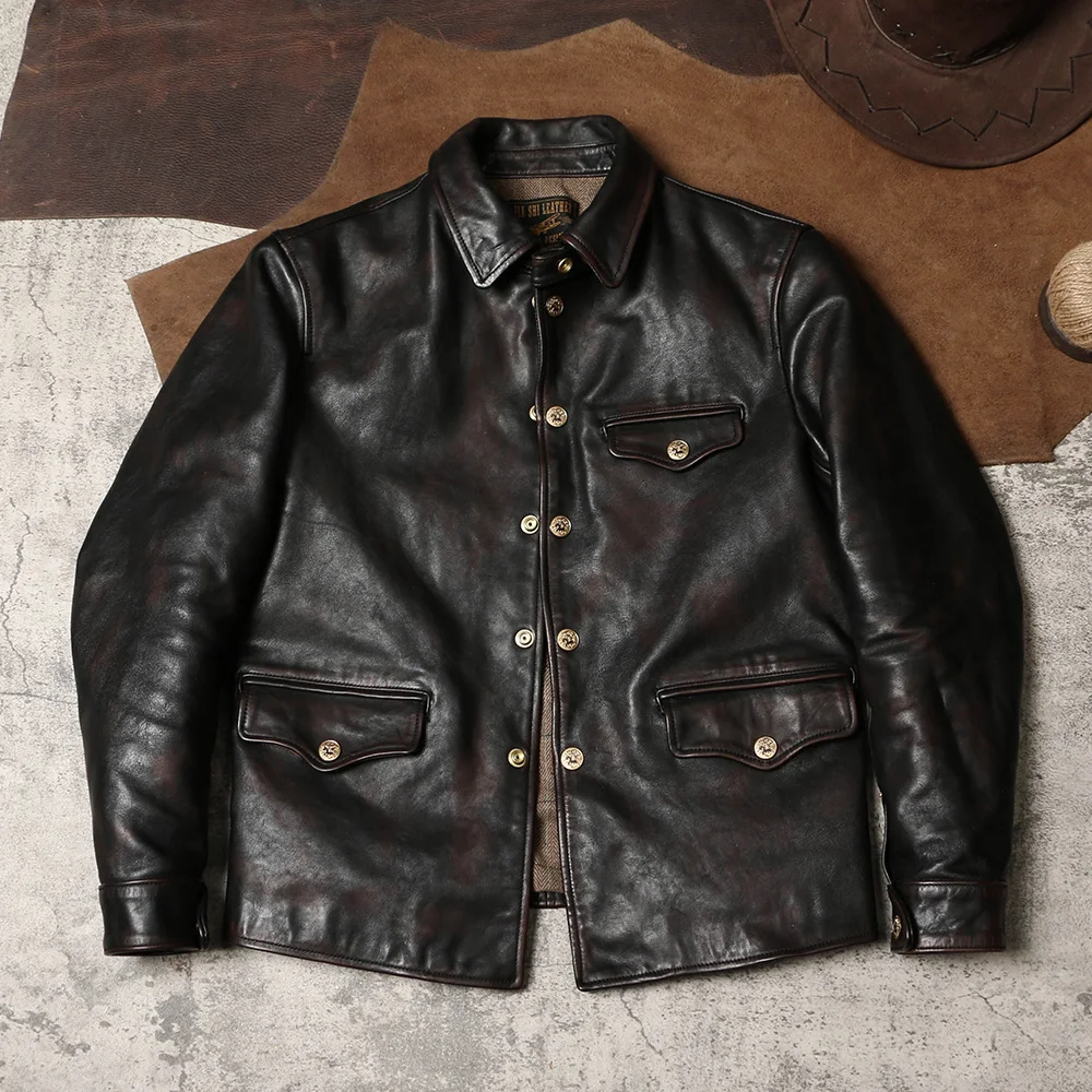 Riding Jacket Leather - YR 남성용 딥 다크 브라운 빈티지