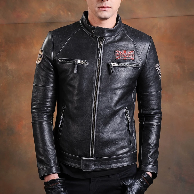 빈티지 남성용 천연 가죽 바이커 재킷, 슬림 100%  - Riding Jacket Leather 리뷰 및 가격