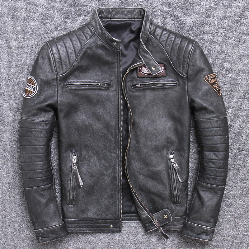 빈티지 남성용 천연 가죽 바이커 재킷, 슬림 100%  - Riding Jacket Leather 리뷰 및 가격