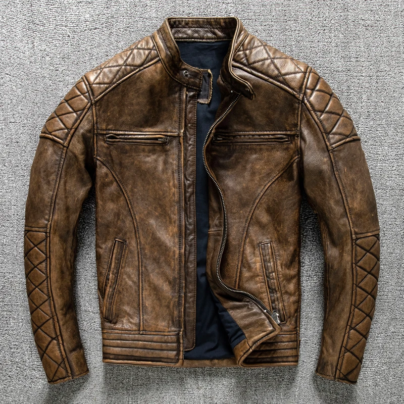 빈티지 남성 가죽 자켓 옐로우 브라운 두꺼운 100%  - Riding Jacket Leather 리뷰 및 가격