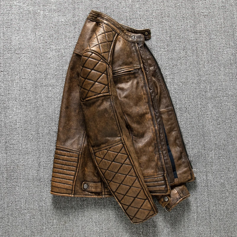 빈티지 남성 가죽 자켓 옐로우 브라운 두꺼운 100%  - Riding Jacket Leather 리뷰 및 가격